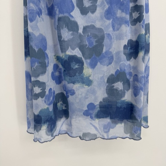 See You Monday Mini Dress Women's Size XL Blue Floral Spaghetti Strap Micro Mesh - Picture 4 of 9